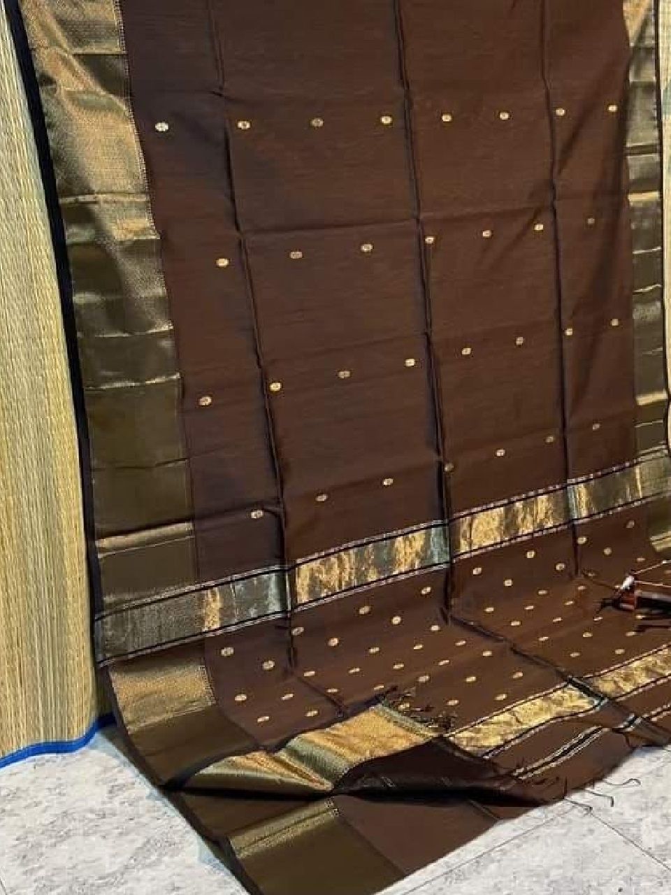Deep Brown Cotton Silk Saree For Festive Occassion